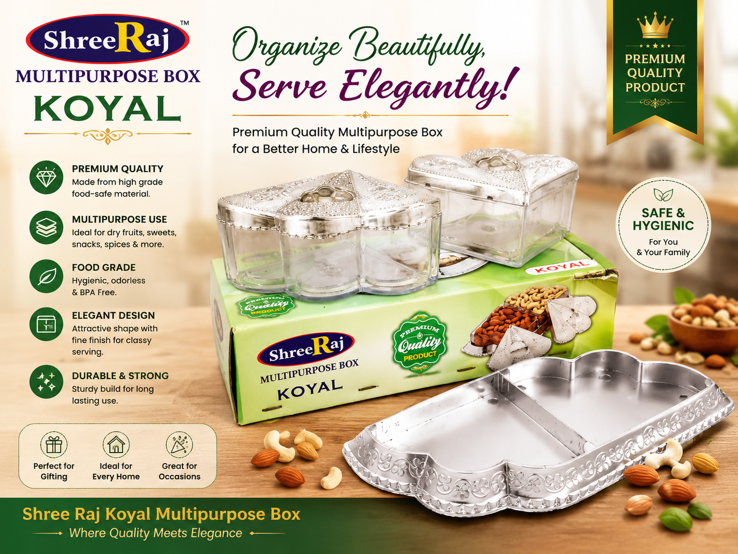 ShreeRaj Koyal Multipurpose Dry Fruit & Serving Box