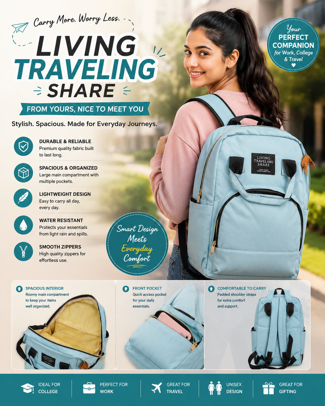 SkyBlue Multi-Purpose Travel Backpack