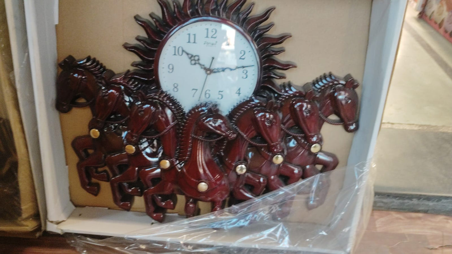 Royal 7 Horse Wall Clock (Sunburst Design – Premium Decorative Finish)