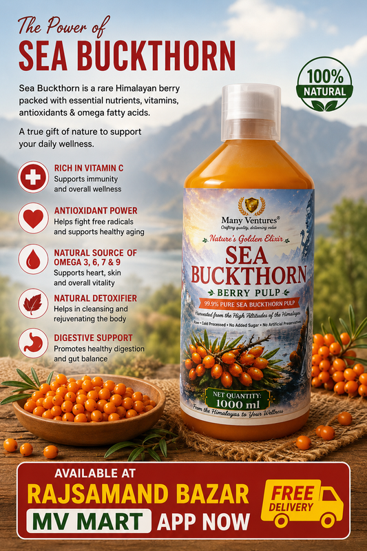 Many Ventures Sea Buckthorn Berry Pulp – 1000 ml | 99.9% natural Himalayan Superfood