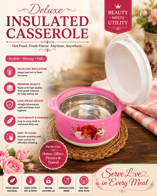 Floral Deluxe Insulated Casserole / Premium Hot & Fresh Serving Bowl