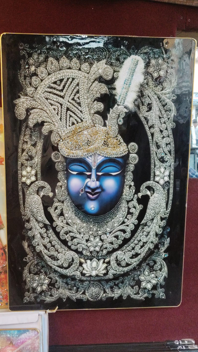 Shreenath Ji Mukharbind Crystal Art Frame (Premium Pichwai Style Wall Décor) gifting home decor