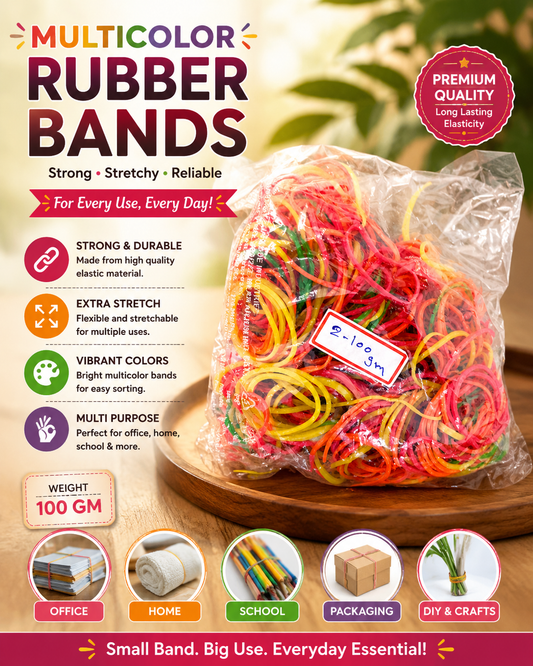 MultiColor Premium Rubber Bands – 100g Pack