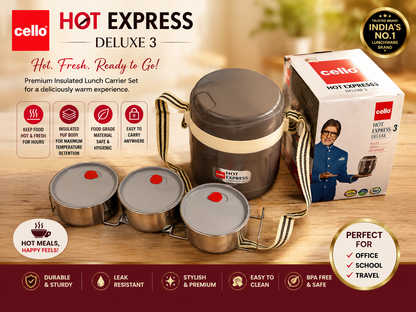 Cello Hot Express Deluxe 3 – Insulated Lunch Carrier Set