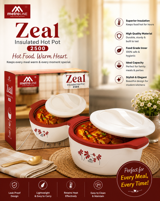 MetroLINE Zeal 2500 Insulated Hot Pot – Premium Stainless Steel Food Casserole
