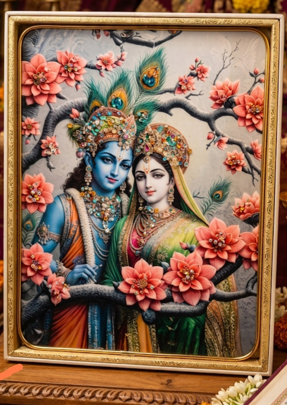 Radha Krishna Floral Divine Frame