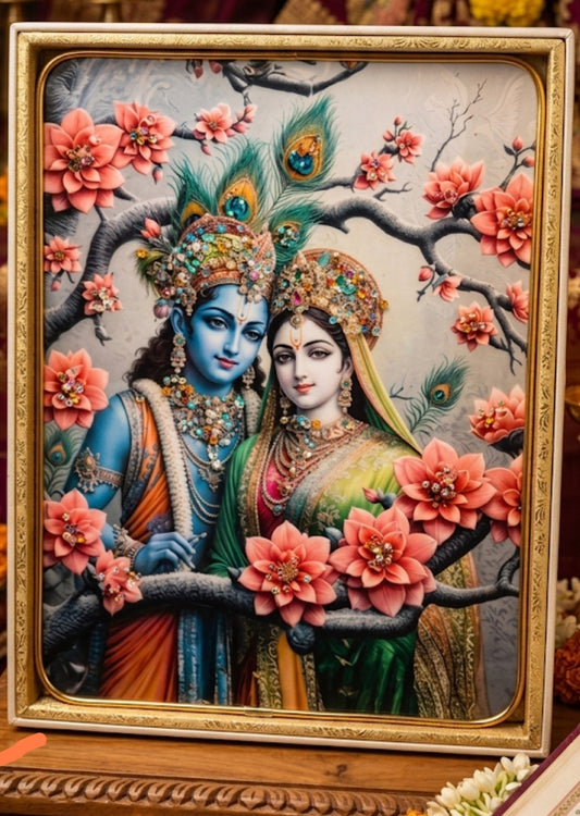Radha Krishna Floral Divine Frame