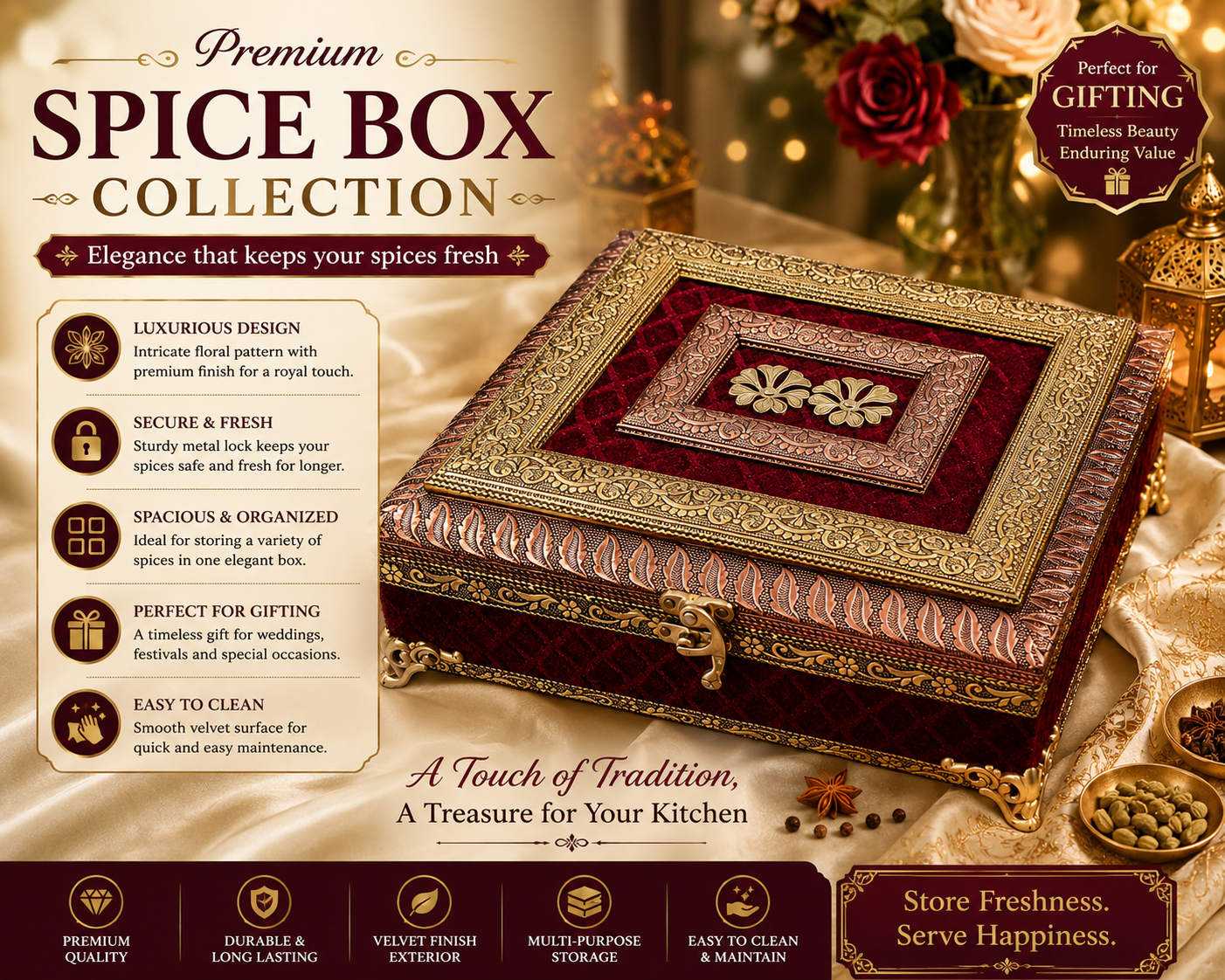 Premium Royal Spice Box Collection / Luxury Dry Fruit & Masala Storage Box