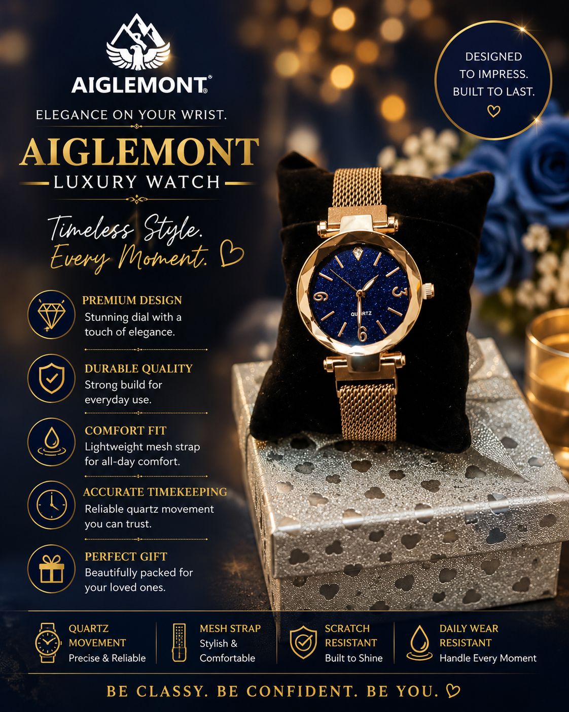 Aiglemont Luxury Quartz Mesh Strap Watch