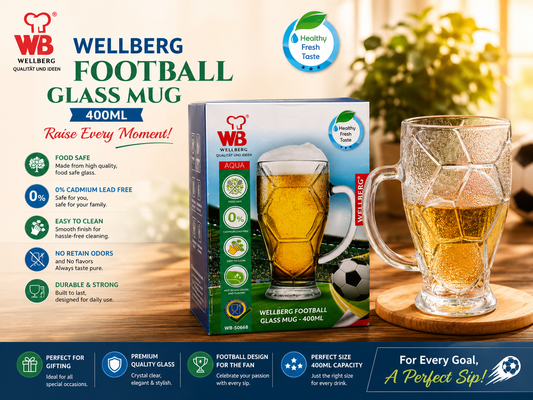 Wellberg Football Glass Mug – 400 ml
