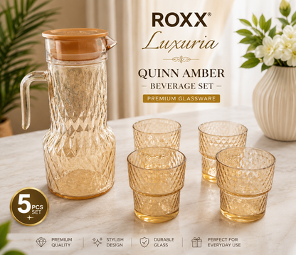 ROXX Luxuria Quinn Amber Beverage Set – Premium Glassware (5 Pieces)