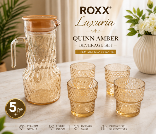 ROXX Luxuria Quinn Amber Beverage Set – Premium Glassware (5 Pieces)