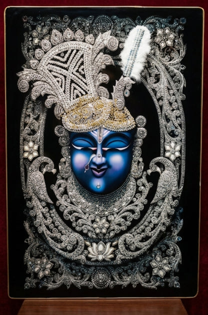 Shreenath Ji Mukharbind Crystal Art Frame (Premium Pichwai Style Wall Décor) gifting home decor