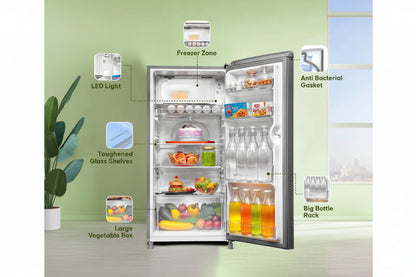 Haier 185 L Direct Cool Single Door Refrigerator (Stabilizer Free, Inverter Compatible, Silver Finish.