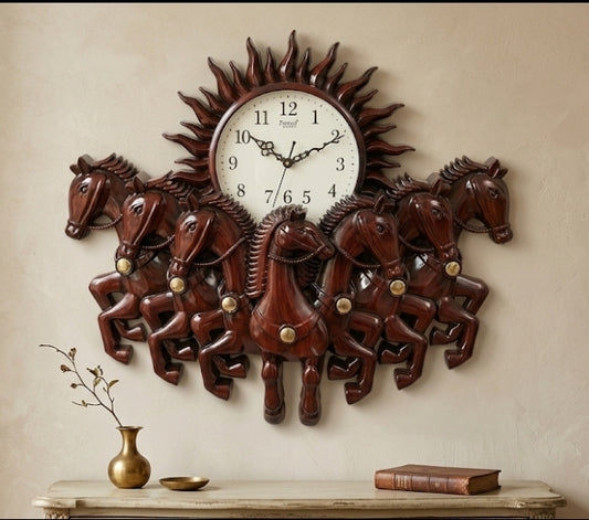 Royal 7 Horse Wall Clock (Sunburst Design – Premium Decorative Finish)