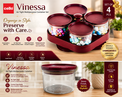Cello Vinessa Air Tight Multipurpose Container Set – Set of 4