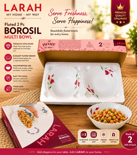 Larah by Borosil Fluted Multi Bowl Set – Pack of 2 (500 ml Each)