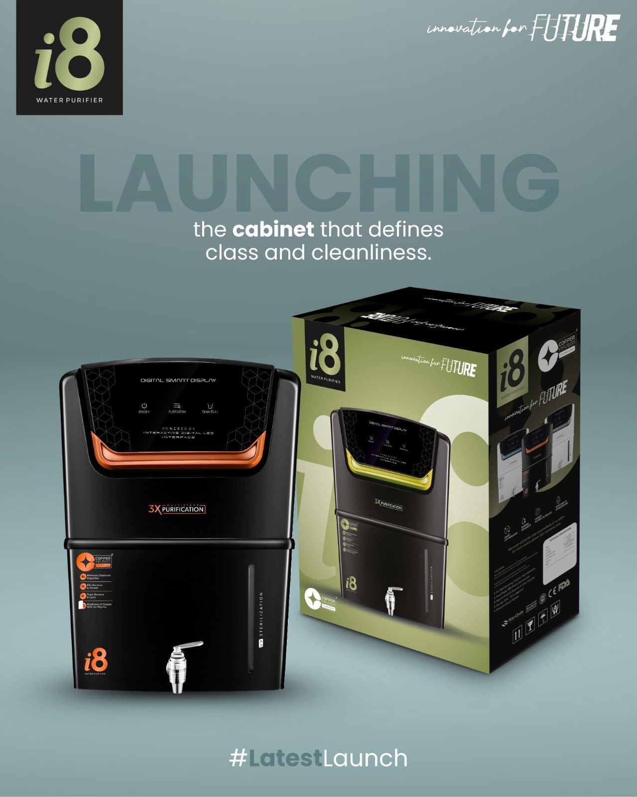 i8 Smart Digital RO+UV+UF Water Purifier with Copper Infusion (12L Storage, LED Display)