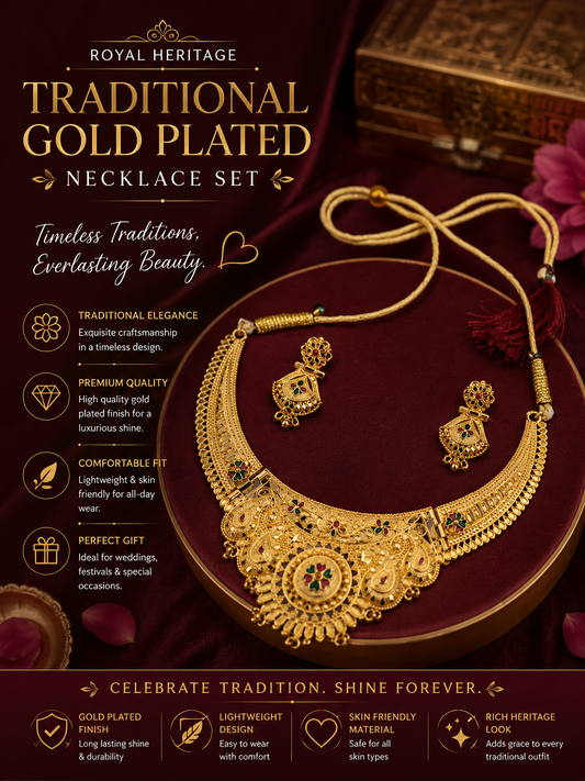 Royal Heritage Traditional Gold-Plated Necklace Set with Earrings