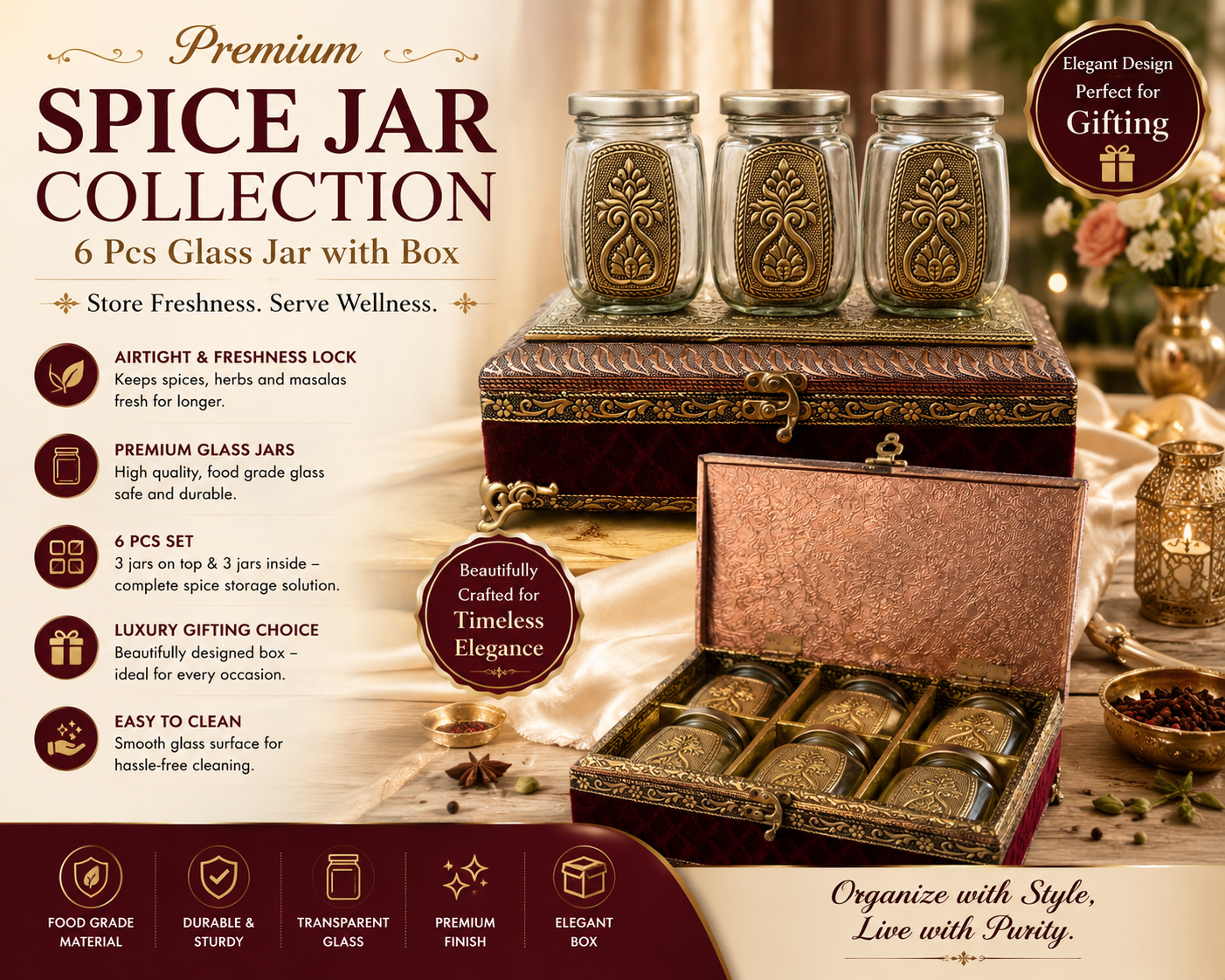Premium Royal Spice Box Collection / Luxury Dry Fruit & Masala Storage Box